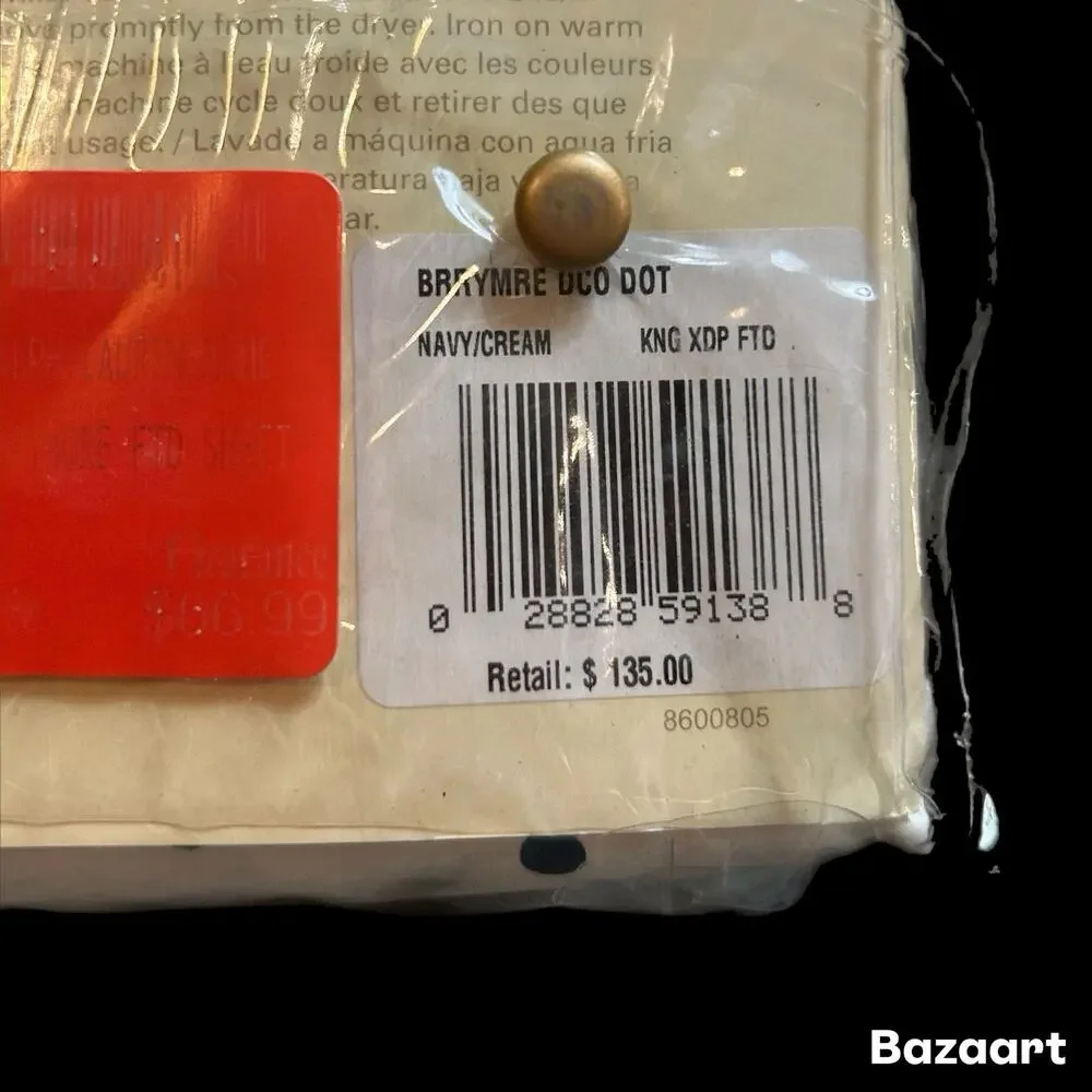 Lauren Ralph Lauren Barrymore KING Fitted Sheet Xtra Deep Pocket USA Navy Cream